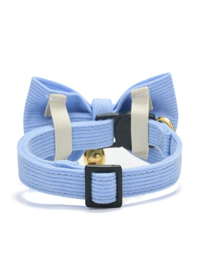 YUDOTE Cotton Breakaway Kitten Collar with Bow Tie and Bell Adjustable Cute Soft Corduroy Cat Collars for Small Cats(Blue,XS) - Image 2